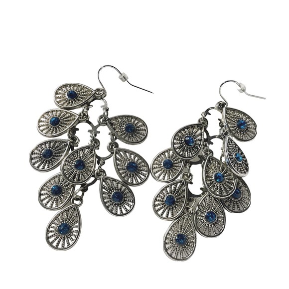 Peacock Tail Chandelier Dangle Pierced Earrings - Picture 1 of 3